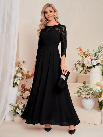 Contrast Lace Chiffon Bridesmaid Dress