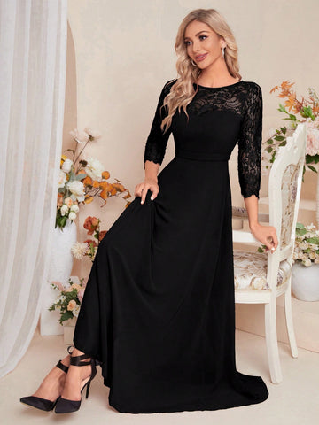 Contrast Lace Chiffon Bridesmaid Dress
