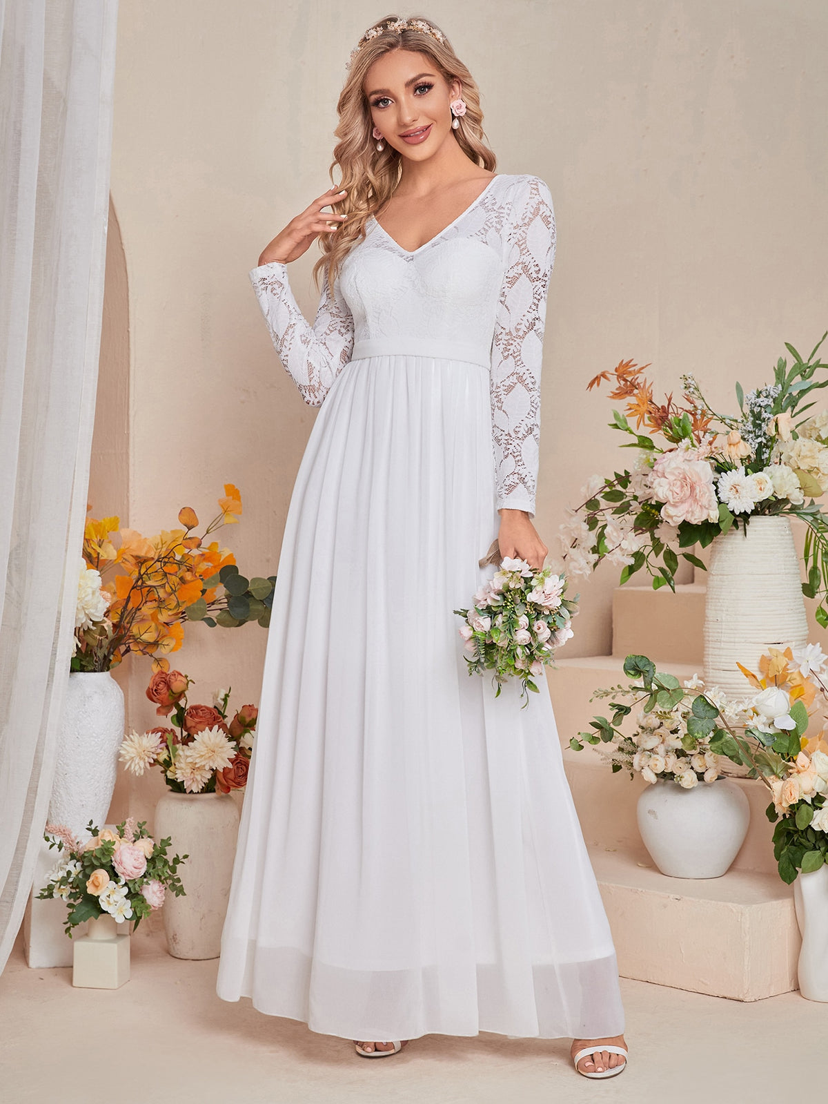 Contrast Lace Chiffon Wedding Dress