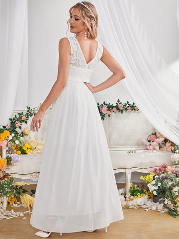 Contrast Lace Chiffon Wedding Dress