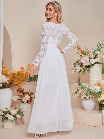 Contrast Lace Chiffon Wedding Dress