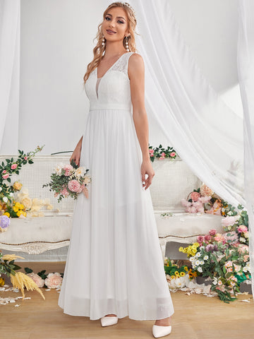 Contrast Lace Chiffon Wedding Dress