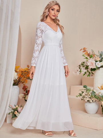 Contrast Lace Chiffon Wedding Dress