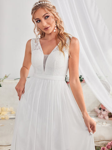 Contrast Lace Chiffon Wedding Dress