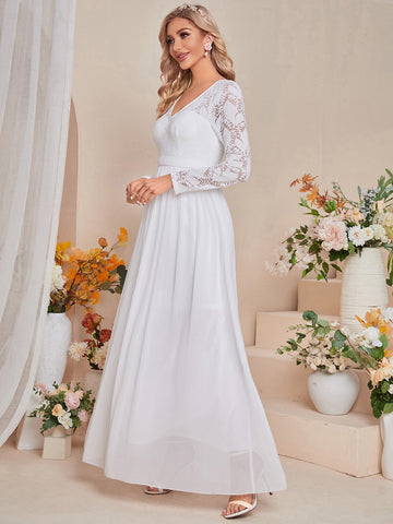 Contrast Lace Chiffon Wedding Dress