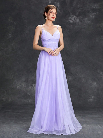 Contrast Lace Mesh Overlay Cami Bridesmaid Dress