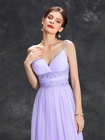 Contrast Lace Mesh Overlay Cami Bridesmaid Dress