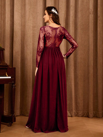 Contrast Lace Split Thigh Bridesmaid Dress