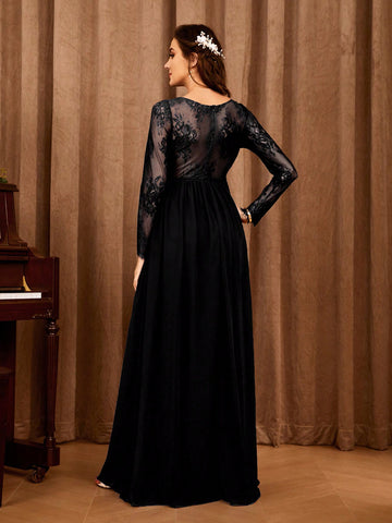 Contrast Lace Split Thigh Bridesmaid Dress