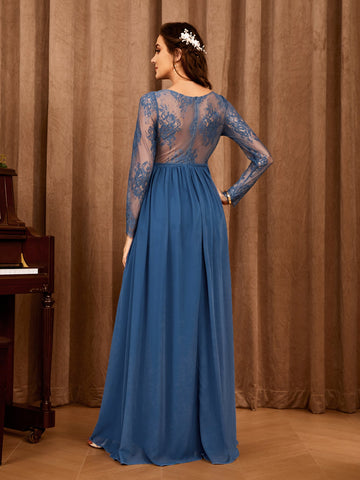 Contrast Lace Split Thigh Chiffon Bridesmaid Dress