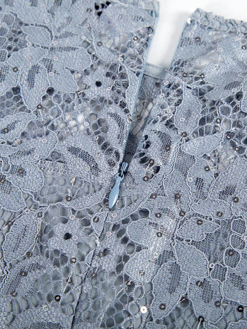 Contrast Lace Wrap Hem Lace Bodice Chiffon Party Dress