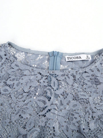 Contrast Lace Wrap Hem Lace Bodice Chiffon Party Dress