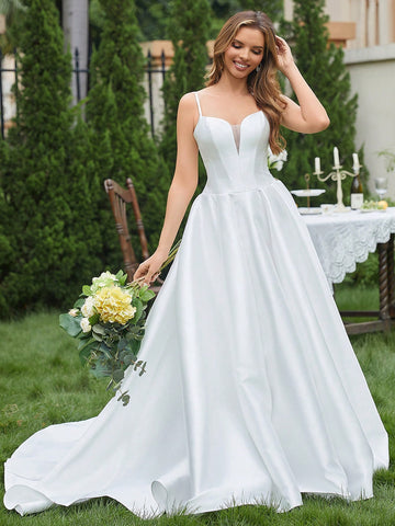Contrast Mesh Cami Wedding Dress