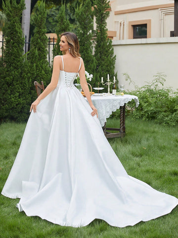Contrast Mesh Cami Wedding Dress