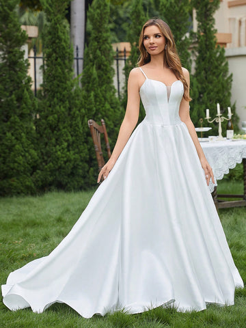Contrast Mesh Cami Wedding Dress