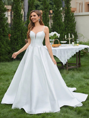 Contrast Mesh Cami Wedding Dress