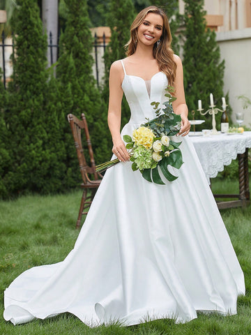 Contrast Mesh Cami Wedding Dress