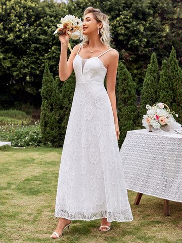 Contrast Mesh Lace Up Back Lace Bridesmaid Dress