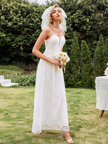 Contrast Mesh Lace Up Back Lace Bridesmaid Dress