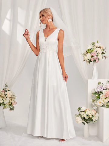 Contrast Mesh Lace Up Backless Wedding Dress