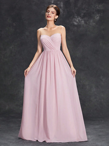 Contrast Mesh Ruched Bustier Chiffon Bridesmaid Dress