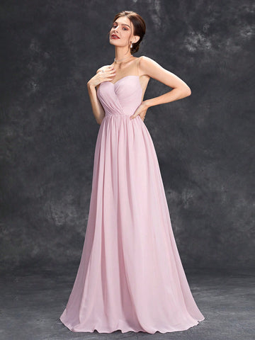 Contrast Mesh Ruched Bustier Chiffon Bridesmaid Dress