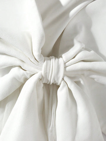 Contrast Mesh Split Thigh Tube Wedding Dress