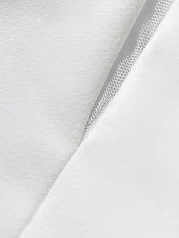 Contrast Mesh Split Thigh Tube Wedding Dress