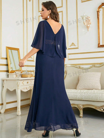 Contrast Sequin Butterfly Sleeve Chiffon Bridesmaid Dress