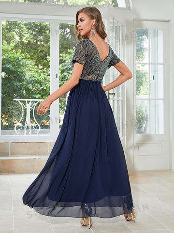 Contrast Sequin Chiffon A-line Bridesmaid Dress