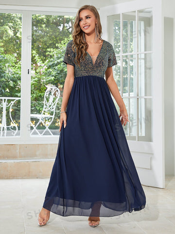 Contrast Sequin Chiffon A-line Bridesmaid Dress
