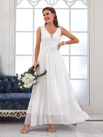 Contrast Sequin Chiffon Maxi Wedding Dress Without Veil