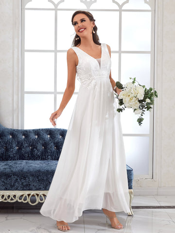 Contrast Sequin Chiffon Maxi Wedding Dress Without Veil