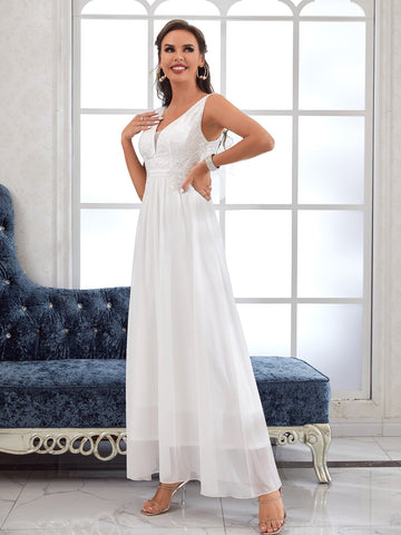 Contrast Sequin Chiffon Maxi Wedding Dress Without Veil