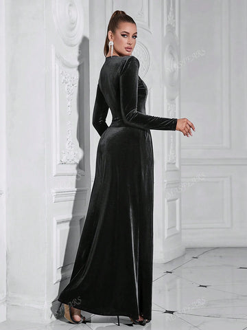 Contrast Sequin Long Sleeve Mother Of The Bride Dres,Wedding Event Dress