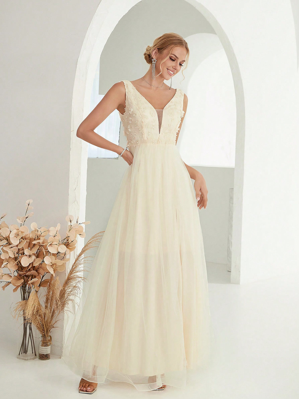 Contrast Sequin Mesh Bridesmaid Dress