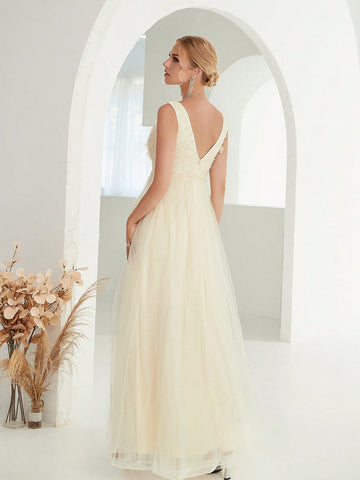 Contrast Sequin Mesh Bridesmaid Dress