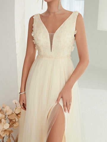 Contrast Sequin Mesh Bridesmaid Dress