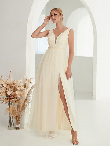 Contrast Sequin Mesh Bridesmaid Dress