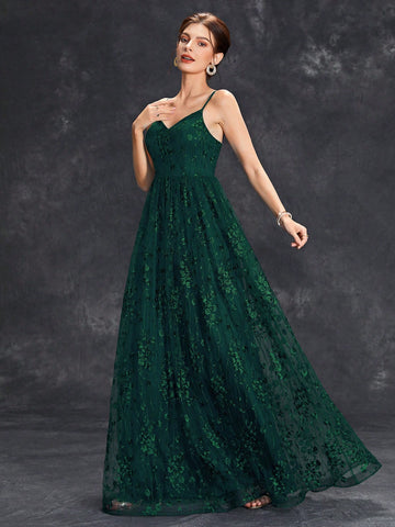 Contrast Sequin Mesh Cami Bridesmaid Dress