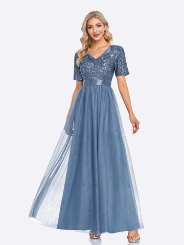 Contrast Sequin Mesh Hem Bridesmaid Dress