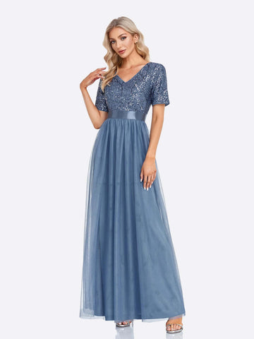Contrast Sequin Mesh Hem Bridesmaid Dress