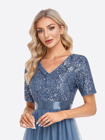 Contrast Sequin Mesh Hem Bridesmaid Dress