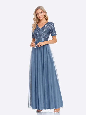 Contrast Sequin Mesh Hem Bridesmaid Dress