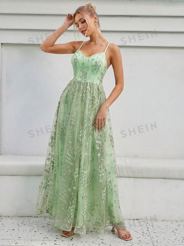 Contrast Sequin Mesh Overlay Cami Bridesmaid Dress