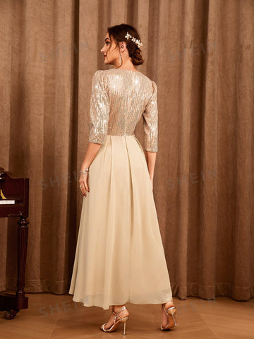 Contrast Sequin Surplice Front Dress