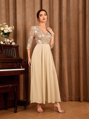 Contrast Sequin Surplice Front Dress
