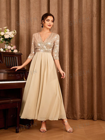 Contrast Sequin Surplice Front Dress