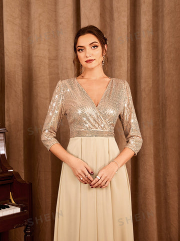 Contrast Sequin Surplice Front Dress