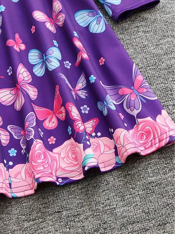 Cool Christmas Night Graphic Long Sleeve Dress Girls Crew Neck Dresses Young Girl Gift Halloween Christmas